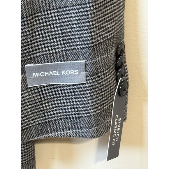 Michael Kors Kent Sport Coat Men's Size 44L Black White Stretch Plaid Tailored - Picture 6 of 9